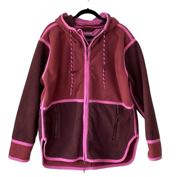 Free People Jackets & Blazers - Free People Two-Tone Berry & Pink Hooded Fleece Jacket